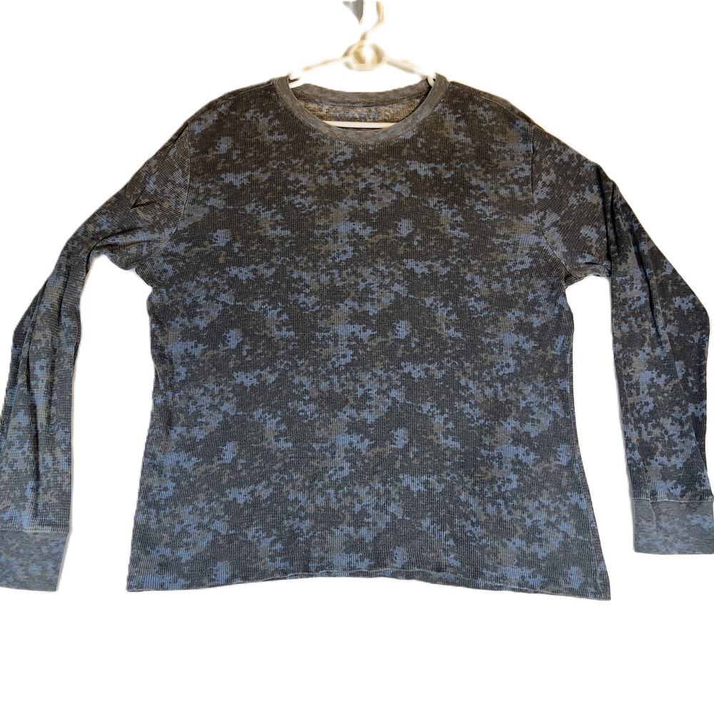 Vurt  Crew Neck Shirt Waffle Weave Knit Woman's L Blue Grey Camouflage Outdoors